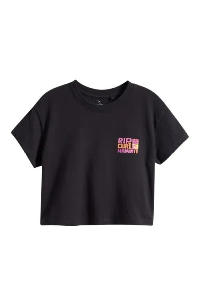 Rip Curl Kids' Island Cotton Cropped T-shirt In Black