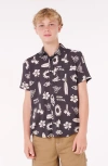 Rip Curl Kids' Island Paradiso Short Sleeve Button-up Shirt In Black