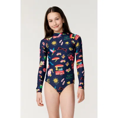 Rip Curl Kids' Island Time Long Sleeve Rashguard One Piece Swimsuit In Navy