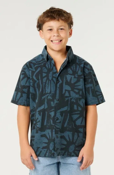 Rip Curl Kids' Liquid Trips Mason Short-sleeve Button-up Shirt In Blue