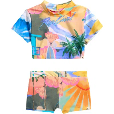 Rip Curl Kids' Malibu Short Sleeve Two-piece Rashguard Swimsuit In Multi