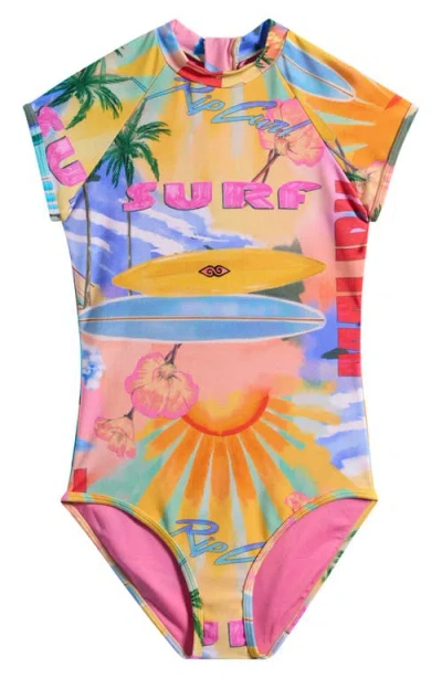 Rip Curl Kids' Malibu Surf Short Sleeve One-piece Rashguard Swimsuit In Multi