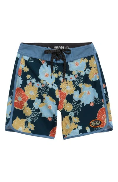 Rip Curl Kids' Pacific Floral Print Swim Trunks In Blue