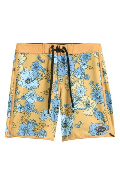 Rip Curl Kids' Pacific Floral Print Swim Trunks In Brown