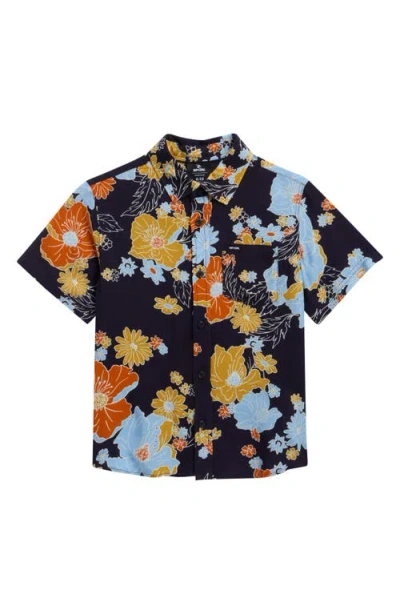 Rip Curl Kids' Pacific Rinse Short Sleeve Button-up Shirt In Blue