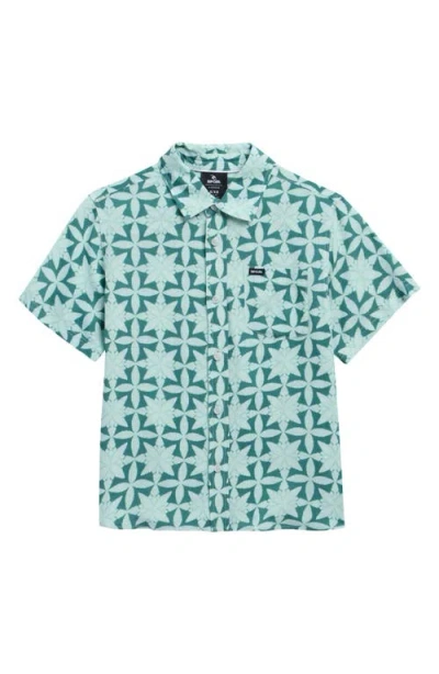 Rip Curl Kids' Pacific Rinse Short Sleeve Button-up Shirt In Green