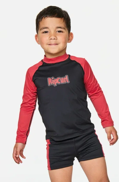 Rip Curl Kids' Paddle Out Long Sleeve Two-piece Rashguard Swimsuit In Black