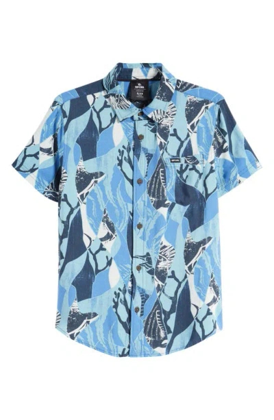 Rip Curl Kids' Party Pack Short Sleeve Button-up Shirt In Blue Yonder