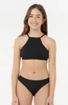 Rip Curl Kids' Premium Rib 2.0 Two-piece Swimsuit In Black
