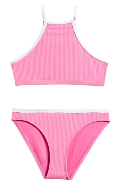 Rip Curl Kids' Premium Rib 2.0 Two-piece Swimsuit In Pink