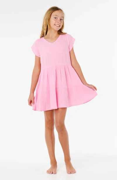 Rip Curl Kids' Premium Surf Cotton Gauze Babydoll Dress In Pink