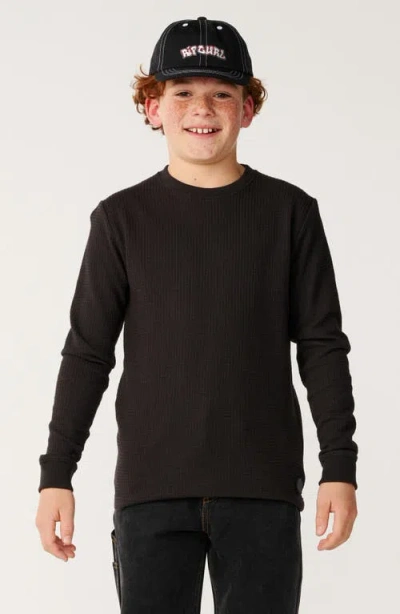 Rip Curl Kids' Premium Surf Waffle Knit Long Sleeve Top In Black