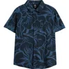 Rip Curl Kids' Print Short Sleeve Button-up Shirt In Blue