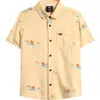 Rip Curl Kids' Print Short Sleeve Button-up Shirt In Nude