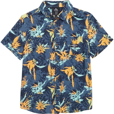 Rip Curl Kids' Raw Energy Floral Button-up Shirt In Vintage Navy