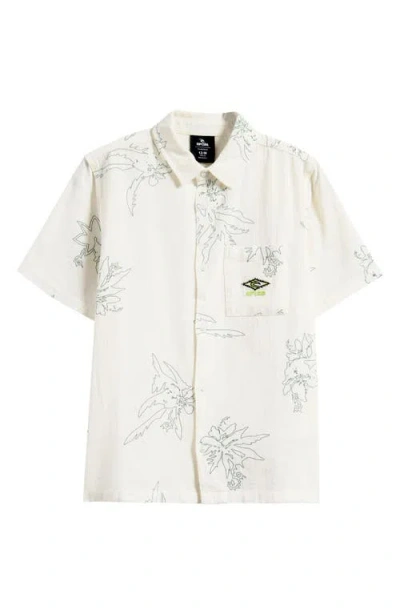 Rip Curl Kids' Raw Energy Short Sleeve Cotton Button-up Shirt In Bone