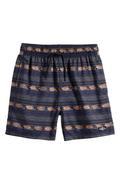 Rip Curl Kids' Raw Energy Stripe Volley Swim Trunks In Washed Black