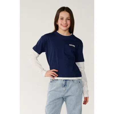 Rip Curl Kids' Retro Rama Layered Long Sleeve Graphic T-shirt In Blue