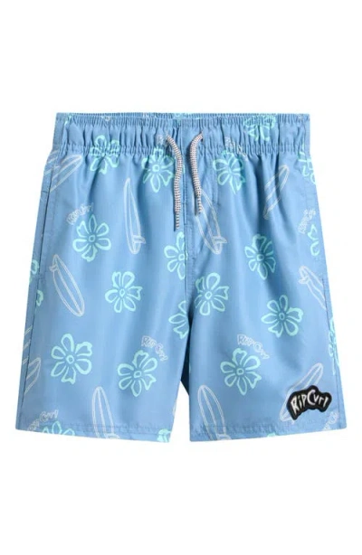 Rip Curl Kids' Ride The Wave Swim Trunks In Blue