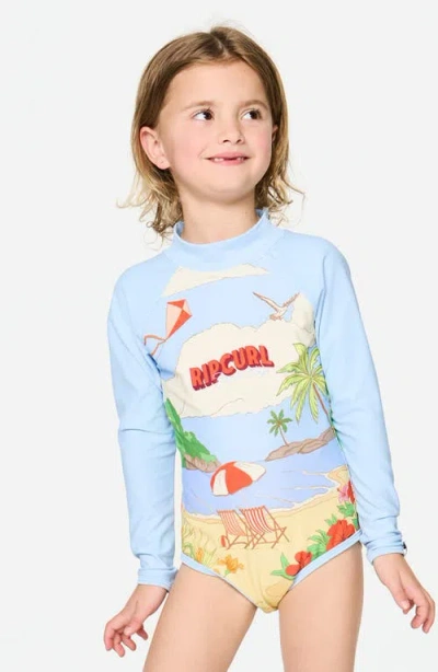 Rip Curl Kids' Road Trip Long Sleeve One-piece Rashguard Swimsuit In Blue