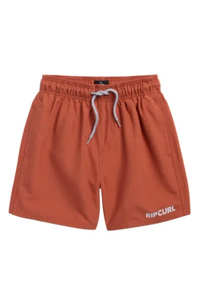 Rip Curl Kids' Streamline Offset Volley Swim Trunks In Brown