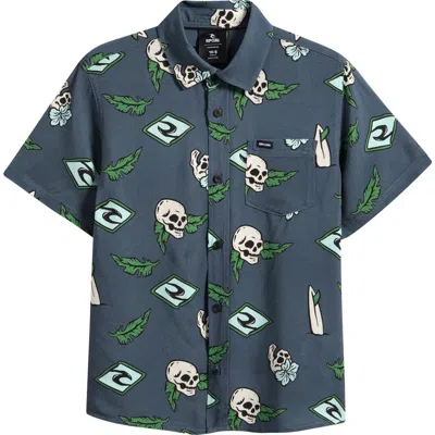 Rip Curl Kids' Sunset Sesh Short Sleeve Button-up Shirt In Blue