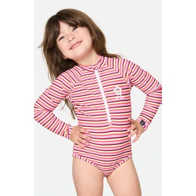 Rip Curl Kids' Sunset Stripe Long Sleeve Rashguard One-piece Swimsuit In Pink