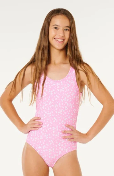 Rip Curl Kids' Sunshine Open Back One-piece Swimsuit In Pink