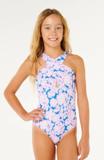 Rip Curl Kids' Sunshine Squad Rib One-piece Swimsuit In Multi