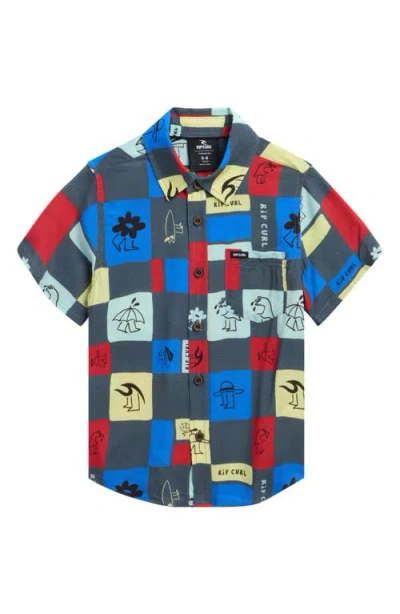 Rip Curl Kids' Surf Check Short Sleeve Button-up Shirt In Multi