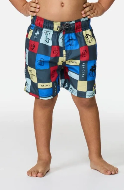 Rip Curl Kids' Surf Check Volley Swim Trunks In Multi