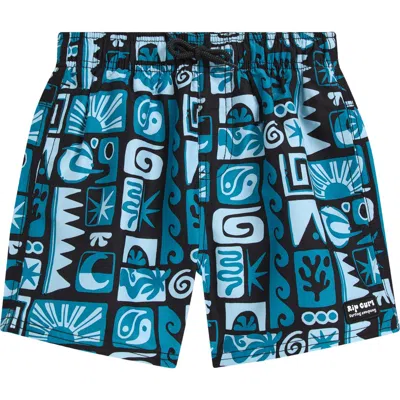 Rip Curl Kids' Surf Geo Volley Print Swim Trunks In Ocean