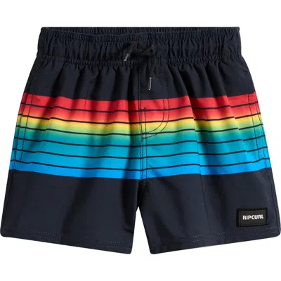 Rip Curl Kids' Surf Revival Stripe Water Repellent Volley Swim Trunks In Black