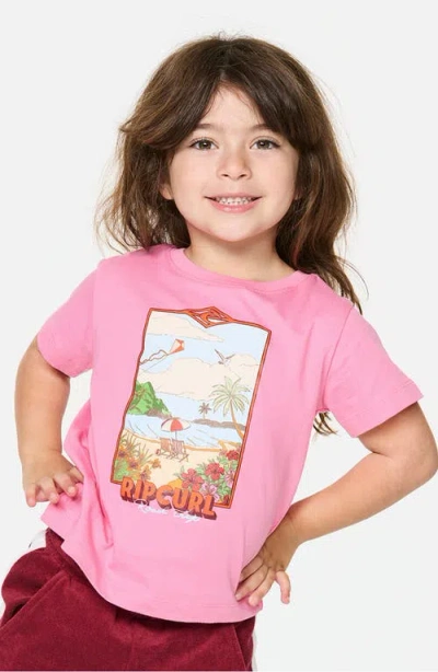 Rip Curl Kids' Surf Vista Cotton Graphic T-shirt In Bright Pink