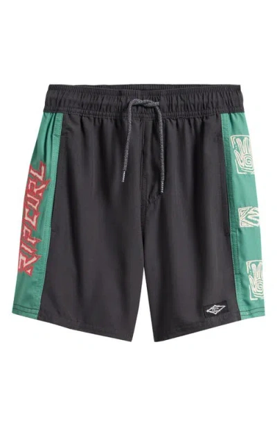 Rip Curl Kids' Tropic Daze Volley Swim Trunks In Black