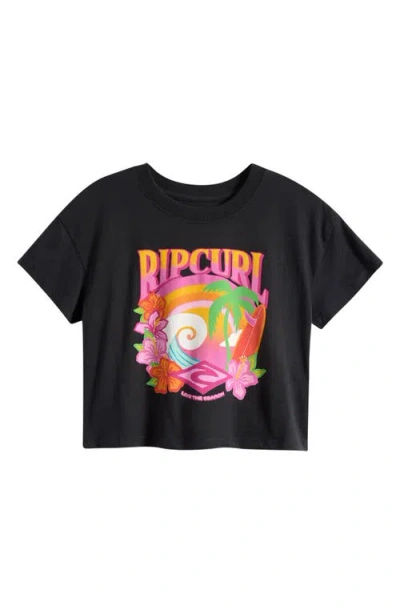 Rip Curl Kids' Tropical Dawn Cotton Cropped Graphic T-shirt In Black