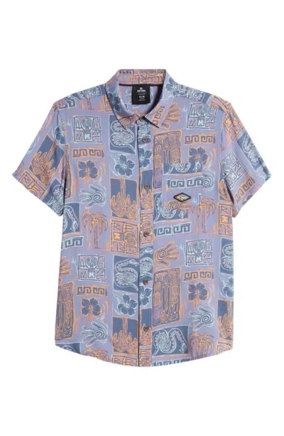 Rip Curl Kids' Lost Islands Tile Short Sleeve Button-up Shirt In Multico