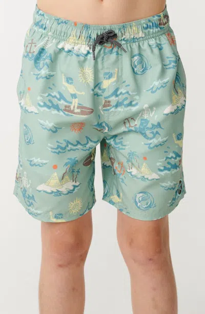 Rip Curl Kids' Tuals Volley Swim Trunks In Aloe