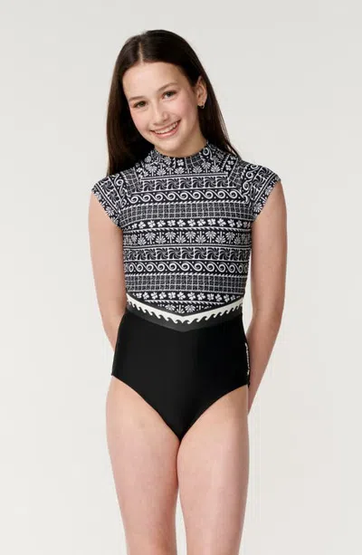 Rip Curl Kids' Ventura Short Sleeve Surfsuit In Black/white