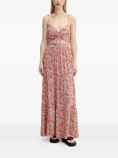 Rip Curl Las Dalias Floral-print Tiered Maxi Dress In Pink