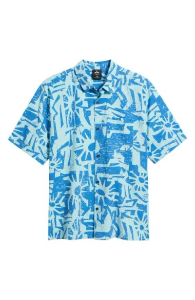 Rip Curl Liquid Trips Mason Short Sleeve Button-up Shirt In Blue