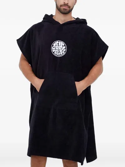 Rip Curl Logo-embroidered Hooded Poncho In Black