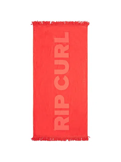 Rip Curl Logo-jacquard Fringed Beach Towel In Red