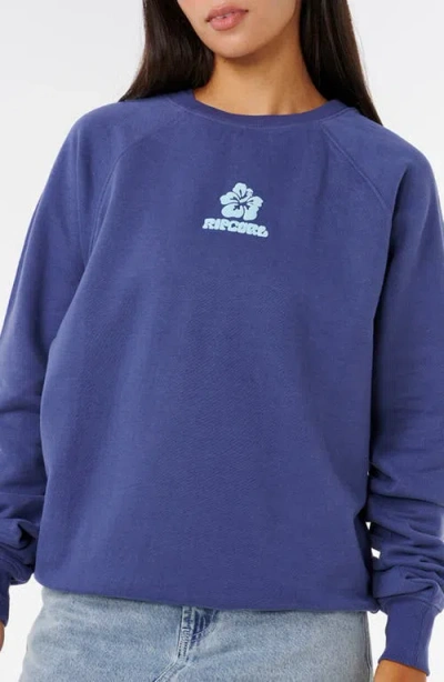 Rip Curl Luxe Surf Puff Logo Crewneck Sweatshirt In Blue