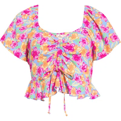 Rip Curl Malibu Cove Short Sleeve Peplum Crop Top In Blue