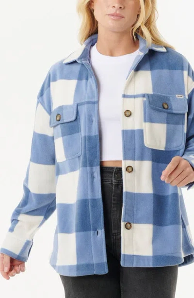 Rip Curl Neon Isles Plaid Fleece Button-up Shirt In Blue