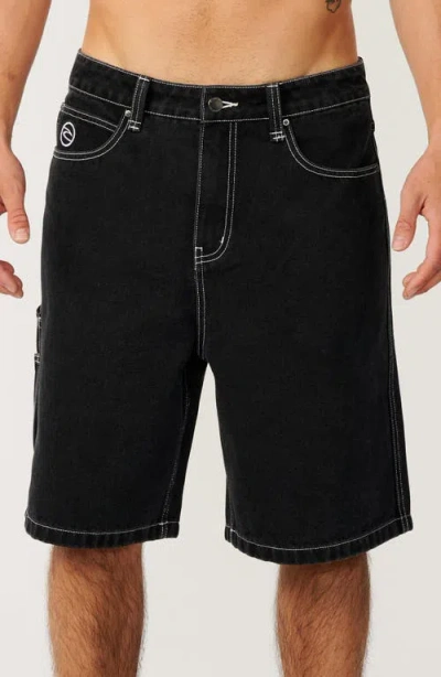 Rip Curl Nu Dose Denim Baggy Fit Carpenter Shorts In Black