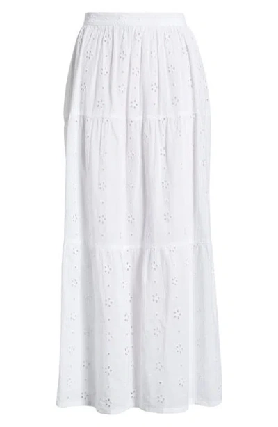 Rip Curl Oasis Broderie Tiered Maxi Skirt In White