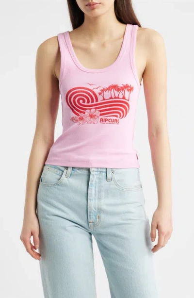 Rip Curl Ocean Break Rib Graphic Tank In Pink