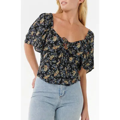 Rip Curl Pacific Rider Floral Flutter Sleeve Top In Multi
